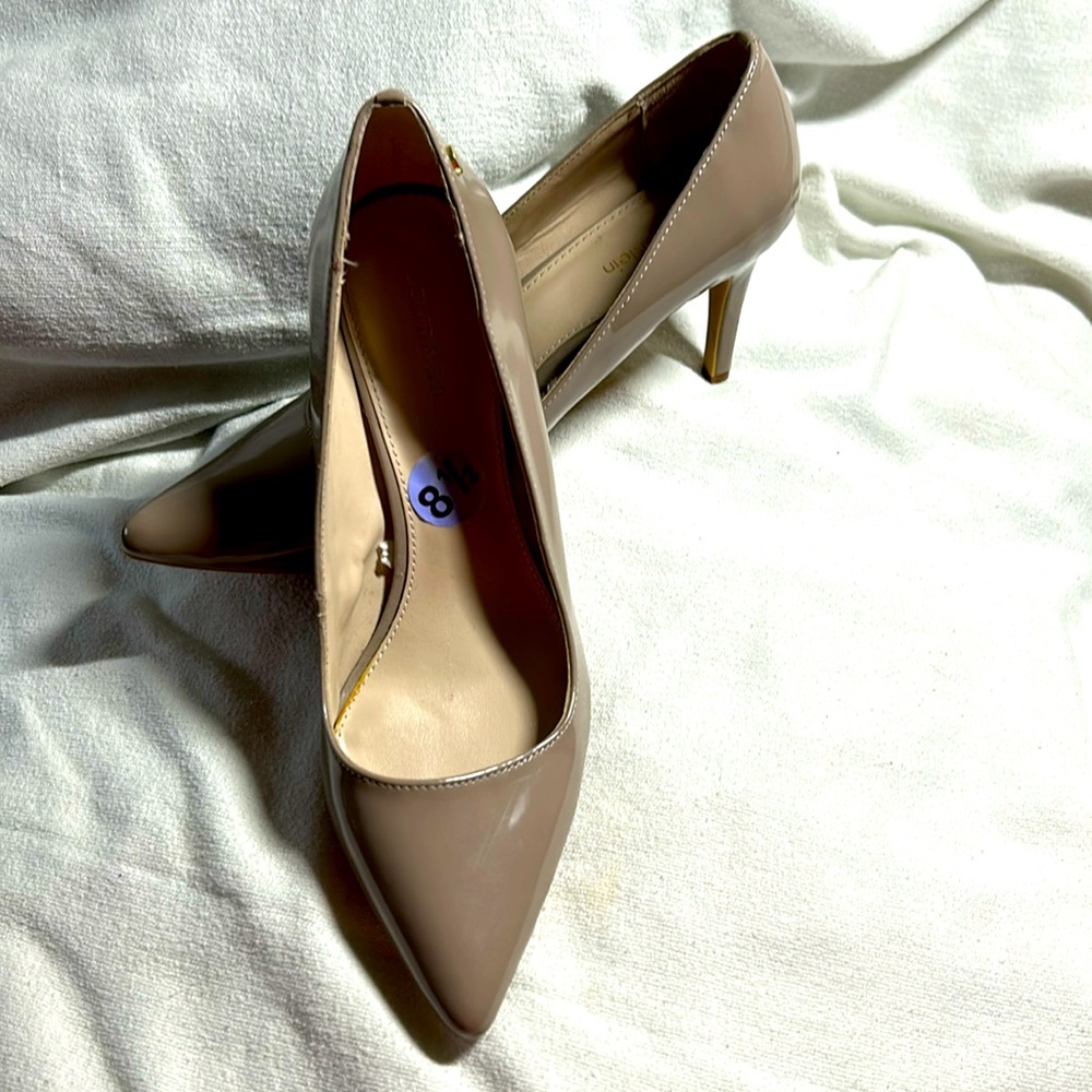 Calvin Klein Patent Taupe Heels NWOT 8.5